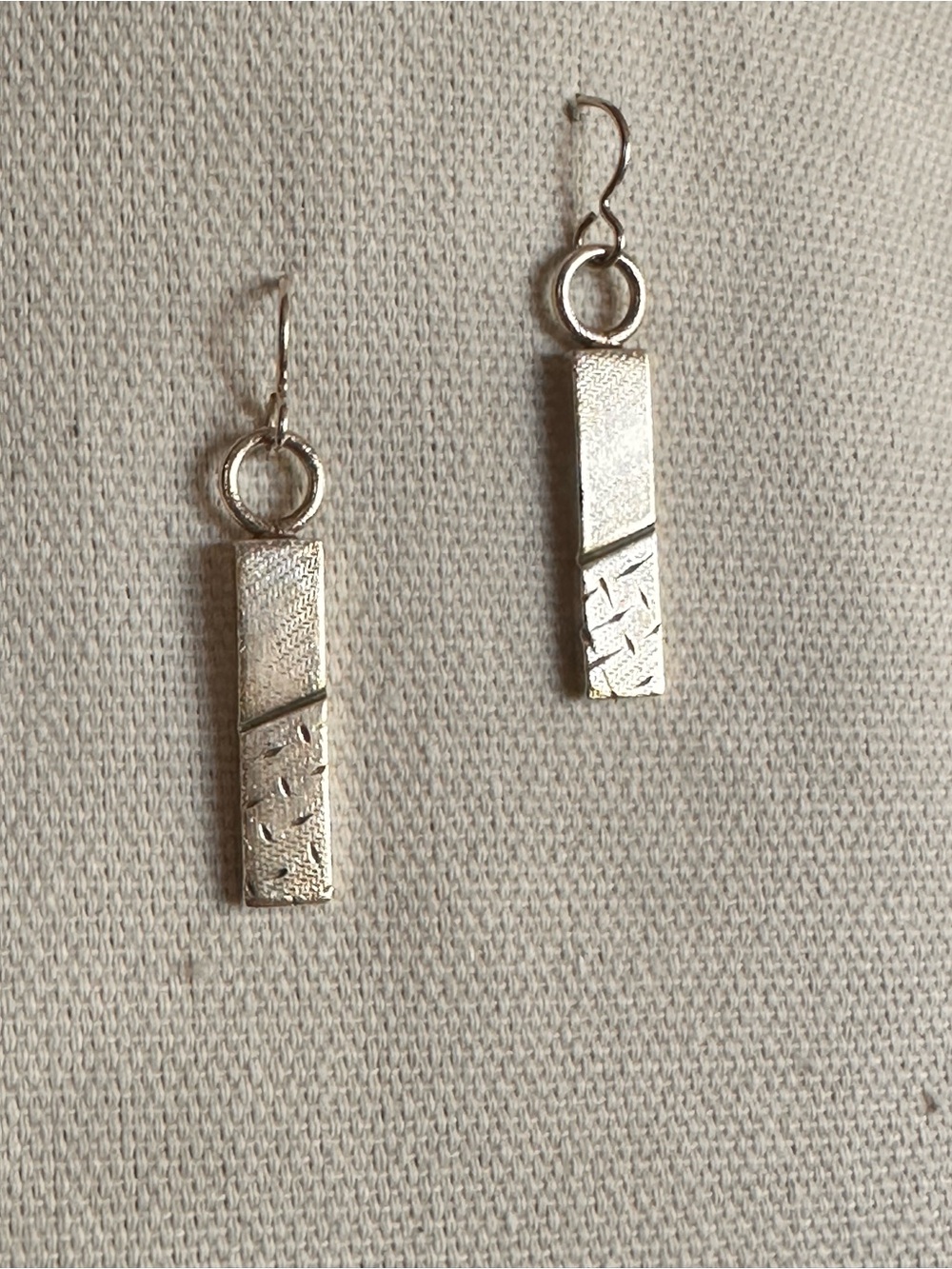 Sterling Silver Textured Bar Drop Earrings - Silver